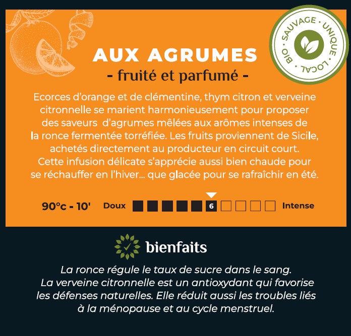 
                  
                    AUX AGRUMES  fruité et parfumé
                  
                